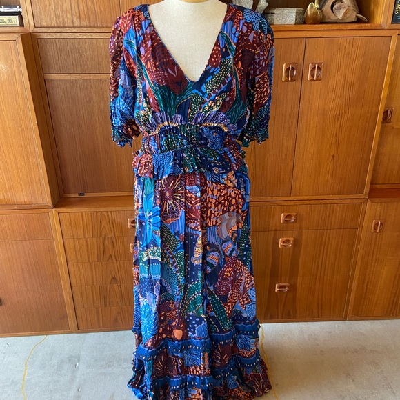 FARM Rio | Dresses | Farm Rio Blue Cool Leopard Ruffle Maxi Dress | Poshmark